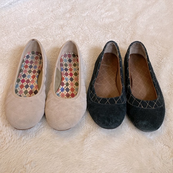 Lands' End Shoes - 3/$60 Bundle of 2 Quilted Cream and Suede Black Slip On Flats